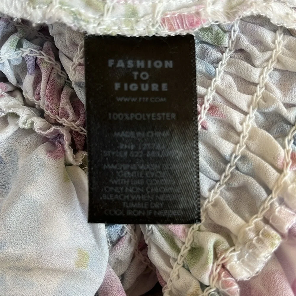 Fashion To Figure White,pink,blue,purple & green Floral Top w/tie sleeves - Picture 13 of 16